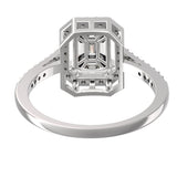 Baguette Illusion Emerald Diamond Halo Engagement Ring back view