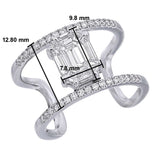 Architectural Wide Split Pave Band Ring with Floating Baguette Illusion Center with dimensions