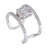 Architectural Wide Split Pave Band Ring with Floating Baguette Illusion Center  side view