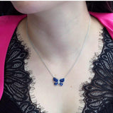 18kt gold invisible set sapphire butterfly pendant ANK030 worn on chain, 2.75ct total, available in yellow white and rose gold, Trinity Designer Jewel