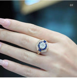 AR1344 Art Deco Diamond & Sapphire Octagonal Ring | 2.20ct Sapphire | 18kt Rose Gold on hand
