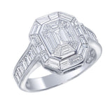Luxury Emerald-Shape Pie-Cut Diamond Ring with Baguette Halo