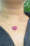 18kt Rose Gold Invisible Set Ruby Heart Pendant Necklace Natural Rubies | ANK036 CLOSE UP on neck