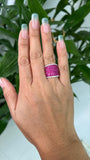 18kt white gold invisible set ruby wide band ring AR1486 worn, 13.00ct total, full ruby face with diamond borders, statement fine jewellery Bangkok