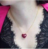 Invisible Setting Ruby Heart Pendant Necklace on Neck