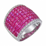 Invisible Set Ruby & Diamond Wide Band Ring 18k Gold | Statement Band Ring