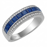 Natural Blue Sapphire & Diamond Band Ring 18k Gold | Channel Set Gemstone Ring | Trinity Designer Jewel Bangkok