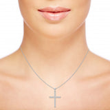 18kt white gold diamond cross pendant necklace TPD020 worn on neck