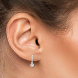 Bezel Diamond Minimal Charm Huggie Hoop Earrings-0.20 ct on ears profile 