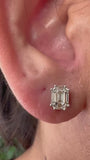 Emerald-Shape Pie-Cut Diamond Cluster Earrings with Push Backs on ears