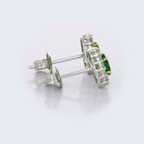 18KT White and Yellow Gold Oval Emerald Diamond Halo Stud Earrings video 