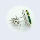Emerald-Cut Emerald Baguette and Round Diamond Halo Stud Earrings video profile 