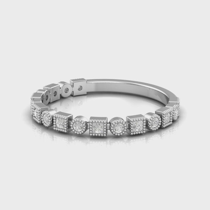 Alternating Round and Square Milgrain Diamond Band 360 view