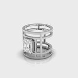 18kt gold pie-cut emerald diamond ring TR059, 1.00ct pie-cut cluster centre, open grid three-rail polished band, yellow white rose gold