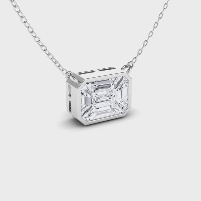 TNK012 pie-cut diamond necklace close-up showing seamless emerald-shape mosaic face VIDEO 
