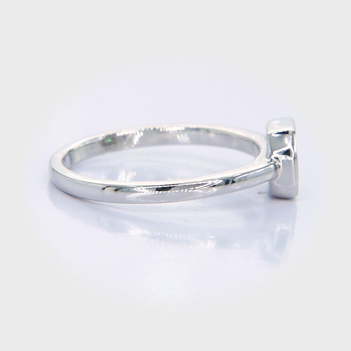 18KT White Gold Pie-Cut Emerald Diamond Bezel Engagement Ring
 video