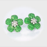 18k White Gold Invisible-Set Tsavorite Flower Stud Earrings 360 deg video 