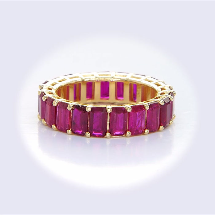18KT Yellow Gold Emerald-Cut Ruby Eternity Ring video