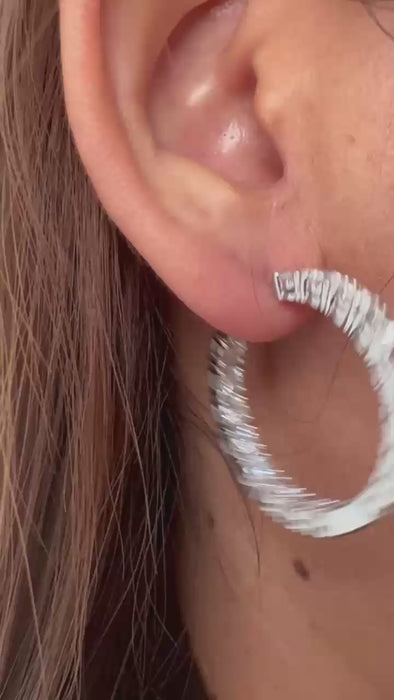 18k White Gold Inside-Out Diamond Hoops on ears