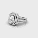18k White Gold Emerald  illusion Diamond Double Halo Engagement Ring