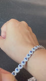 18k White Gold Blue Sapphire and Diamond Halo Tennis Bracelet