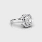 Baguette Illusion Emerald Style Halo Ring with Polished Band