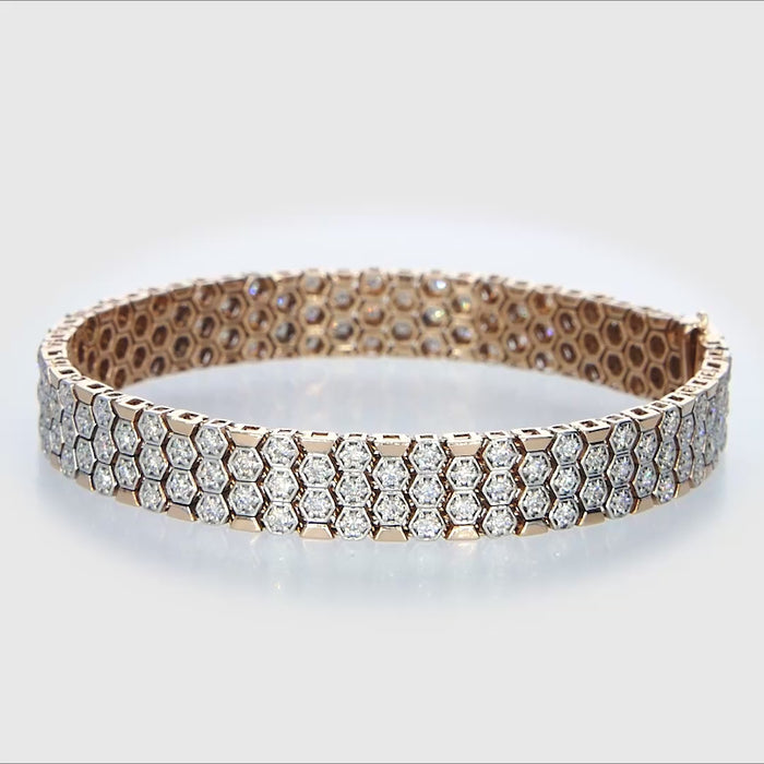 18k Rose Gold Geometric Honeycomb Diamond Statement Bracelet video