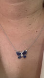 18kt gold invisible set blue sapphire butterfly pendant ANK030, 2.50ct sapphire wings, 0.25ct marquise diamond, 18x12mm, yellow white rose gold