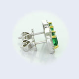 Square Cut Emerald & Diamond Halo Stud Earrings – Custom Fine Jewelry | 9kt–18kt Gold Manufacturing