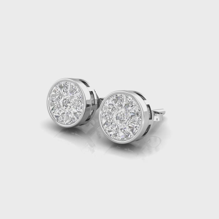 Minimalist Round Diamond Bezel Illusion Solitaire Studs close up view 