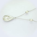 18kt white gold Allah calligraphy diamond pavé pendant necklace ANK090, mother of pearl pear panel, 1.00ct round brilliants, pearl station chain, 20 inch