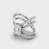 18kt gold pie-cut emerald diamond ring TR042, 1.70ct total, pie-cut cluster centre with four interwoven pavé bands, yellow white rose gold