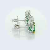 18K White Gold Marquise and Pear Lab Diamond Sunburst Studs with Green Emerald 360 deg video close up