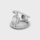 18kt gold pie-cut emerald diamond halo ring TR025, 1.00ct total, octagonal halo with open orbit asymmetric pavé band, yellow white rose gold