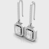Baguette Illusion Emerald Cut Diamond Halo French Wire Drop Earrings