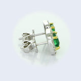 18K White Gold Square Green Emerald Halo Earrings video 