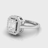 Baguette Illusion Emerald Style Halo Ring with Pave Shank