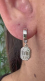 18KT White Gold Baguette Illusion Emerald Cut Diamond Bezel Huggie Drop Earrings on ears video