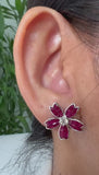 Invisible set ruby and diamond flower earrings