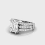 18kt gold pie-cut emerald diamond ring TR028, 1.10ct total, four-prong pie-cut centre with triple split round brilliant pavé band, yellow white rose gold
