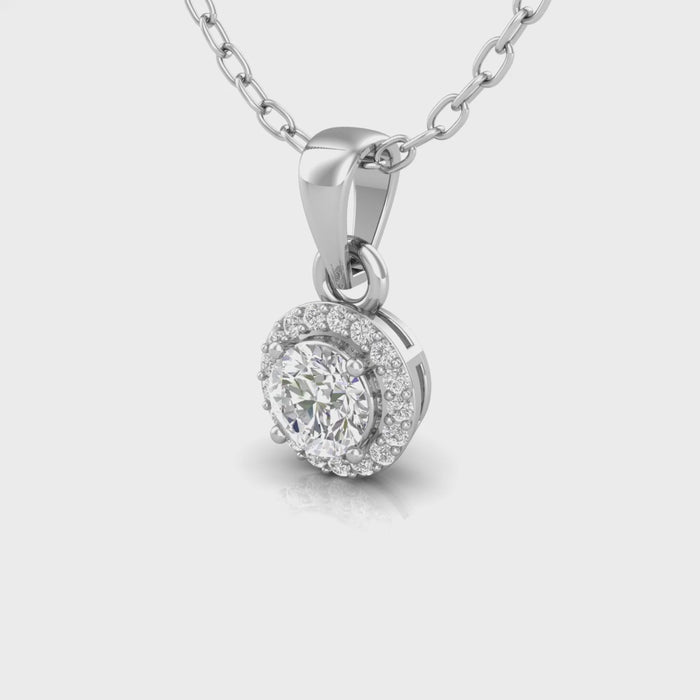 Round Diamond Halo Pendant Necklace close up video