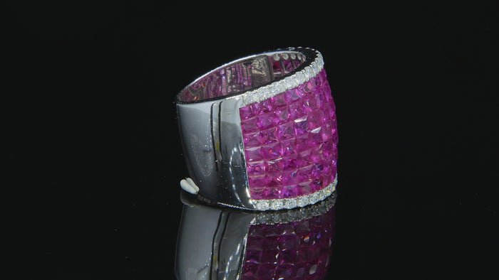 18kt white gold invisible set ruby wide band ring AR1486, 12ct natural rubies seven-row invisible setting, 1.00ct diamond borders, 13ct total