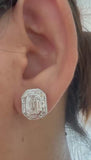 Emerald-Shape Composite Diamond Studs with Baguette Halo on ears video 