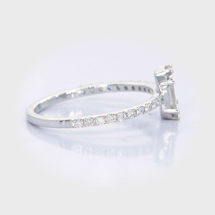 18KT White Gold Pie-Cut Emerald Diamond Pave Engagement Ring video profile 