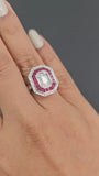 18kt white gold pie-cut diamond invisible set ruby double halo ring video