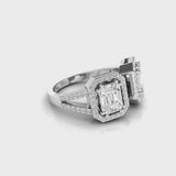 18kt gold toi et moi pie-cut diamond bypass ring TR022 rotating 360 degrees — dual 2ct face-up emerald-cut pie-cut clusters with round brilliant pavé halos, 1.60ct total diamond weight, VVS–VS clarity F–G colour, available in yellow white and rose gold, fine jewellery made in Bangkok Thailand
