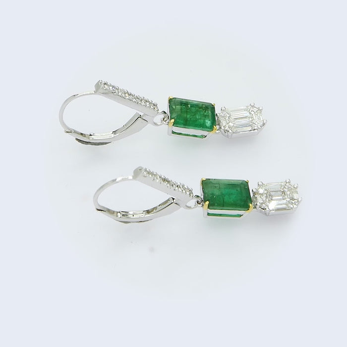Piecut Emerald Baguette Illusion and Emerald Drop Earrings video 