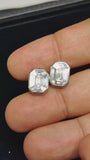 Bezel Set Baguette Illusion Emerald Style Post Earrings on hand view