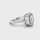 Baguette Illusion Emerald Diamond Halo Engagement Ring