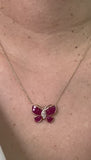 18kt gold invisible set ruby butterfly pendant ANK029, 2.50ct natural ruby wings, 0.25ct marquise diamond, 18x12mm, yellow white rose gold
